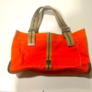Emilie m. Top handle canvas bag with leather trim. Lightly used